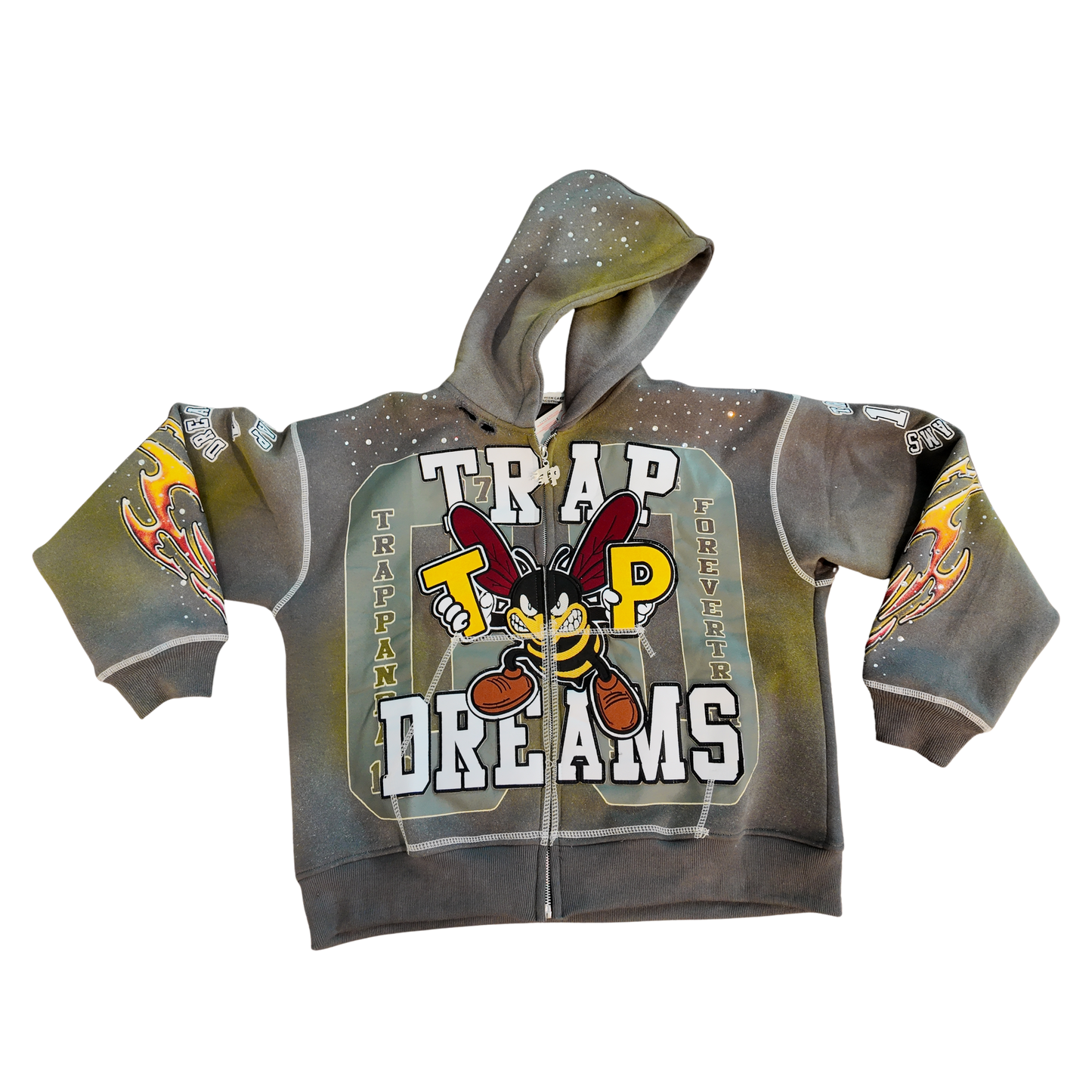 Trap dreams zip up hoodie grey