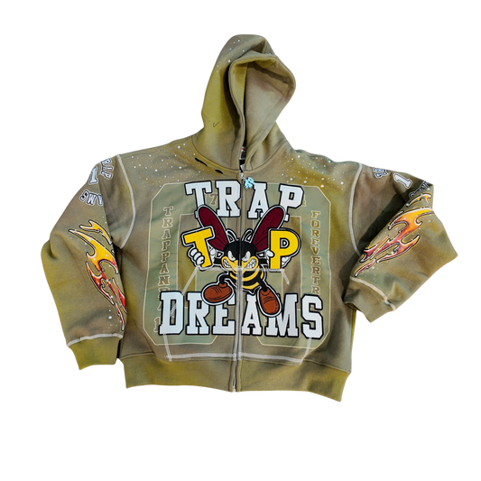 Trap dreams zip up hoodie green